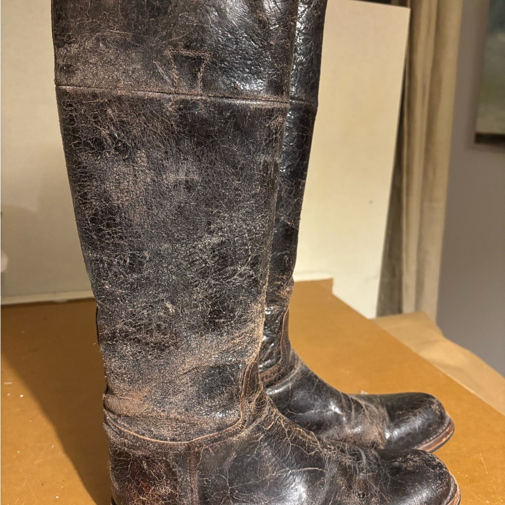 Brown distressed Leather Knee-High Boots